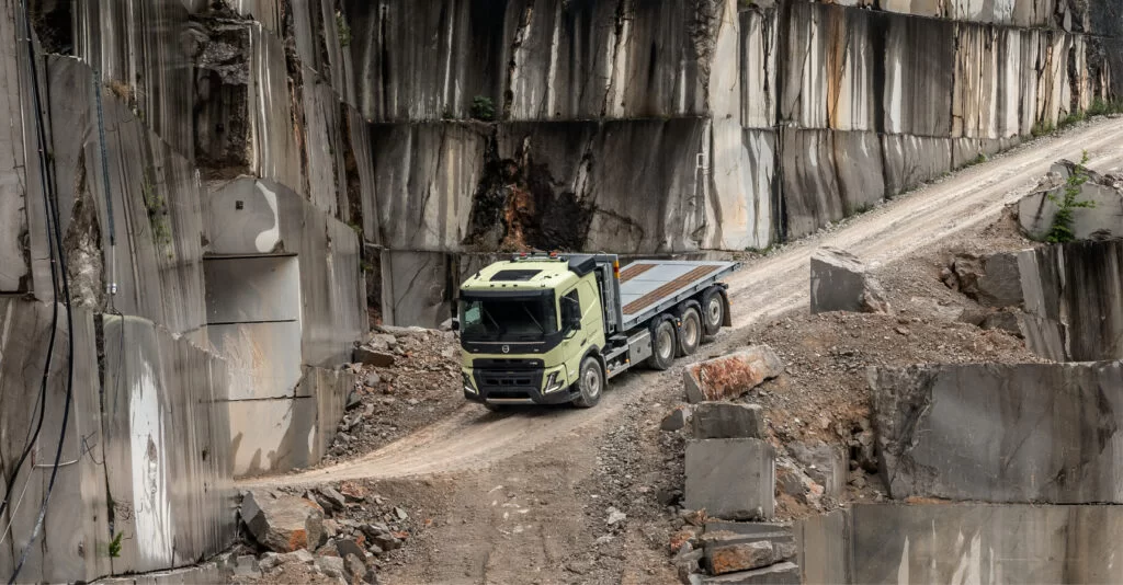 volvo fmx construction site in the steep road