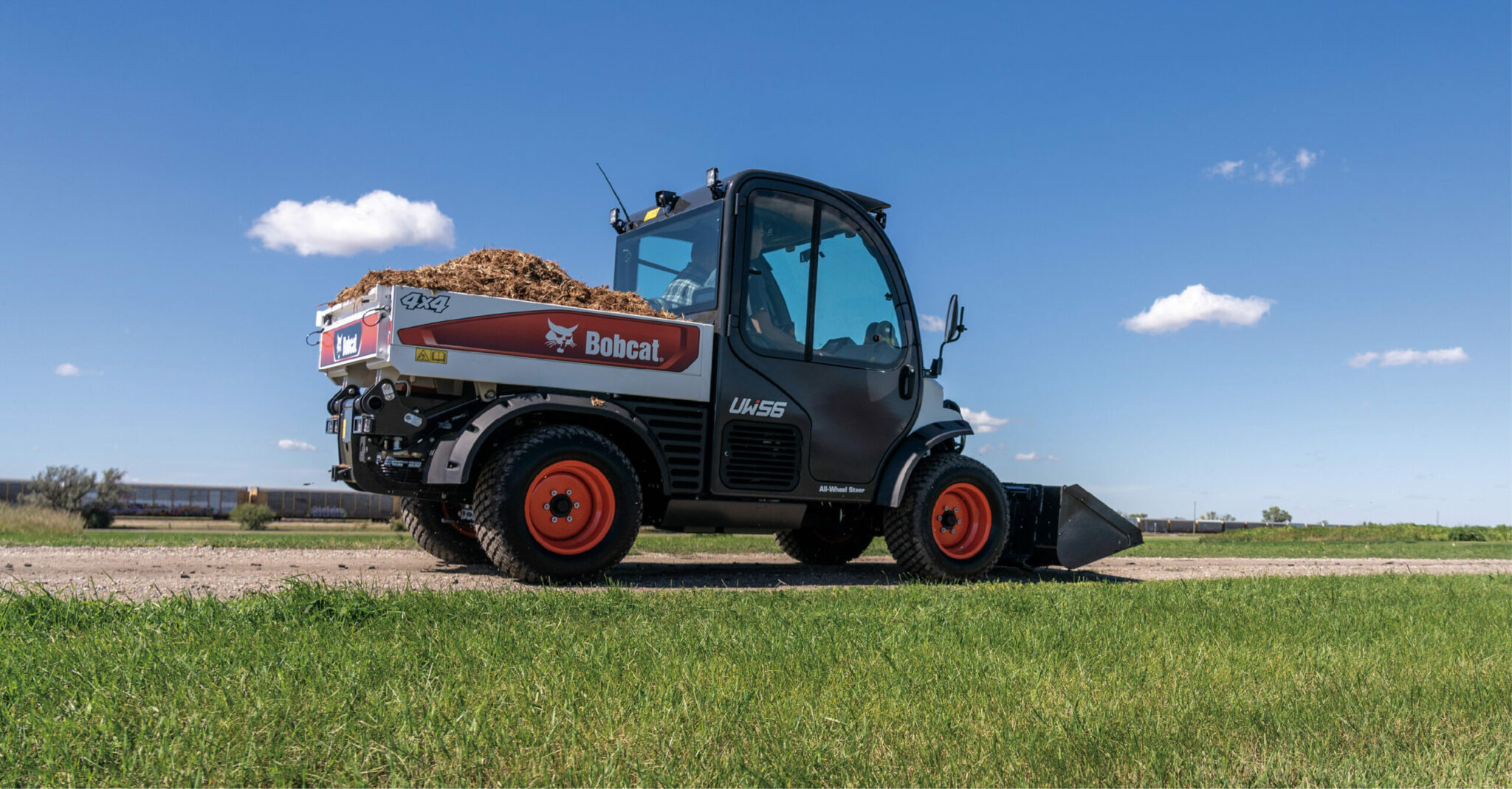 bobcat with bucket in the wide area