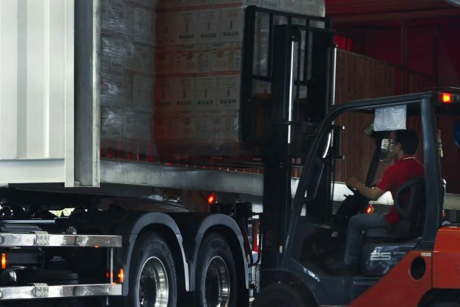 unloading from a wing van truck