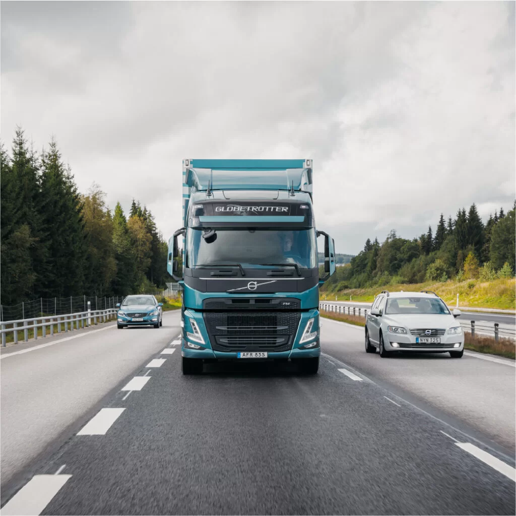 volvo fm in the road with other cars