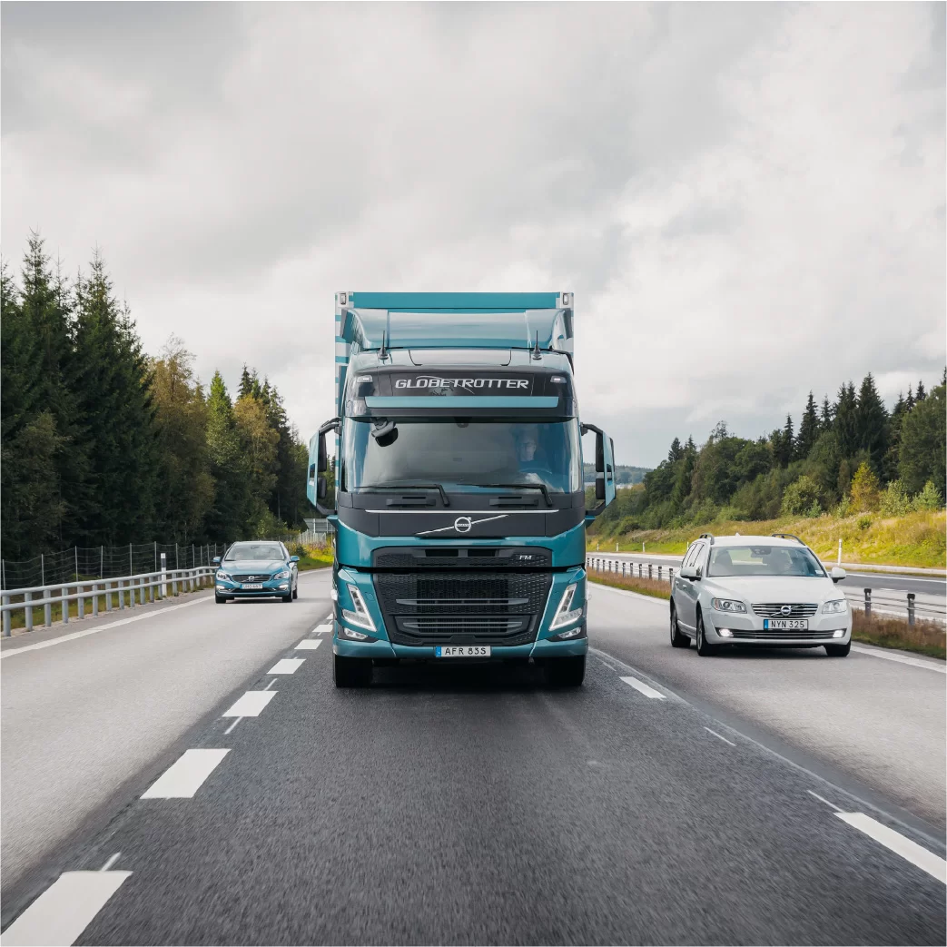 volvo fm in the road with other cars