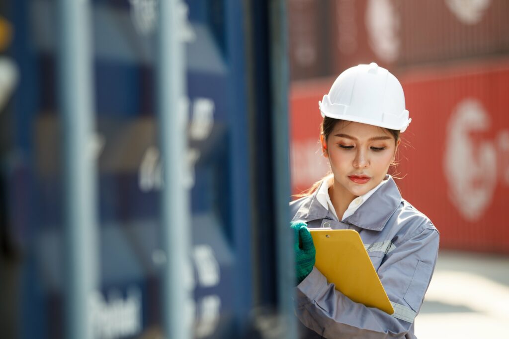 a businesswoman checking her cargos