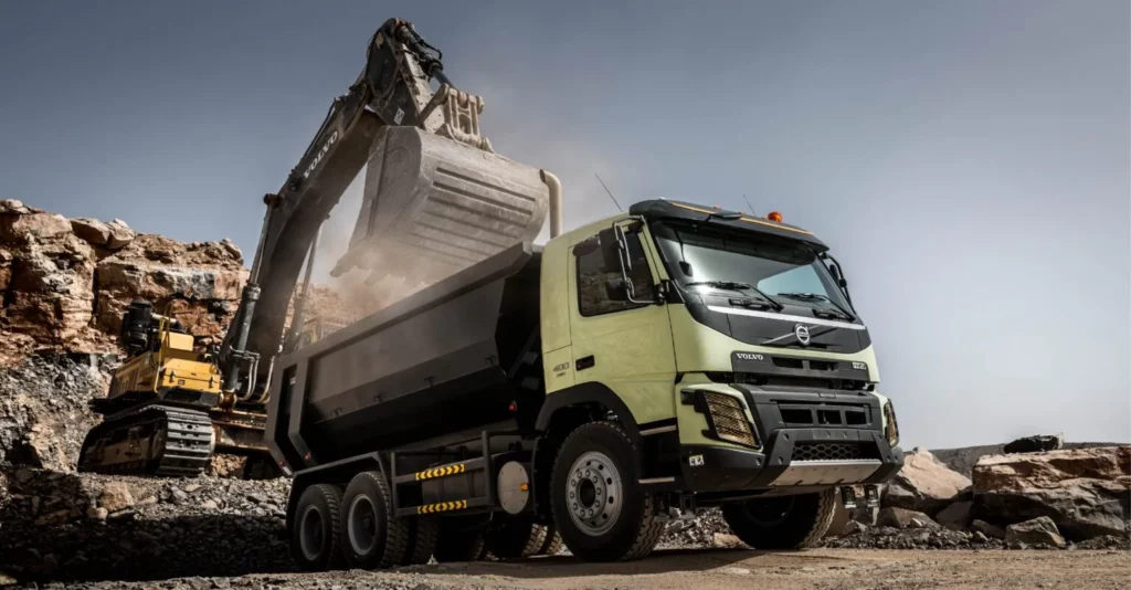 volvo trucks fmx in mining site