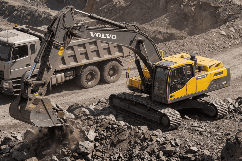 Volvo Crawl-type excavator at work in a construction site.