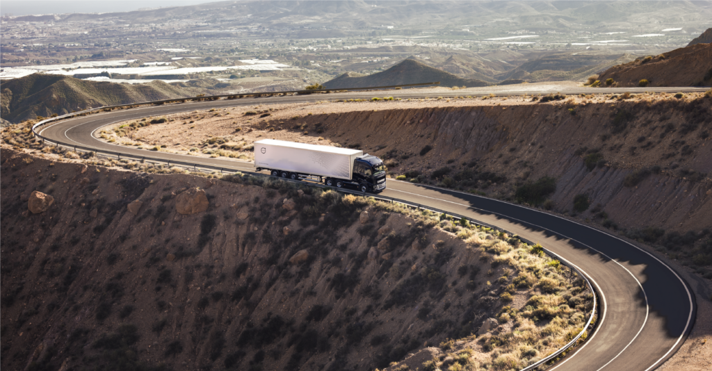 Volvo FH16 in the steep curved highway